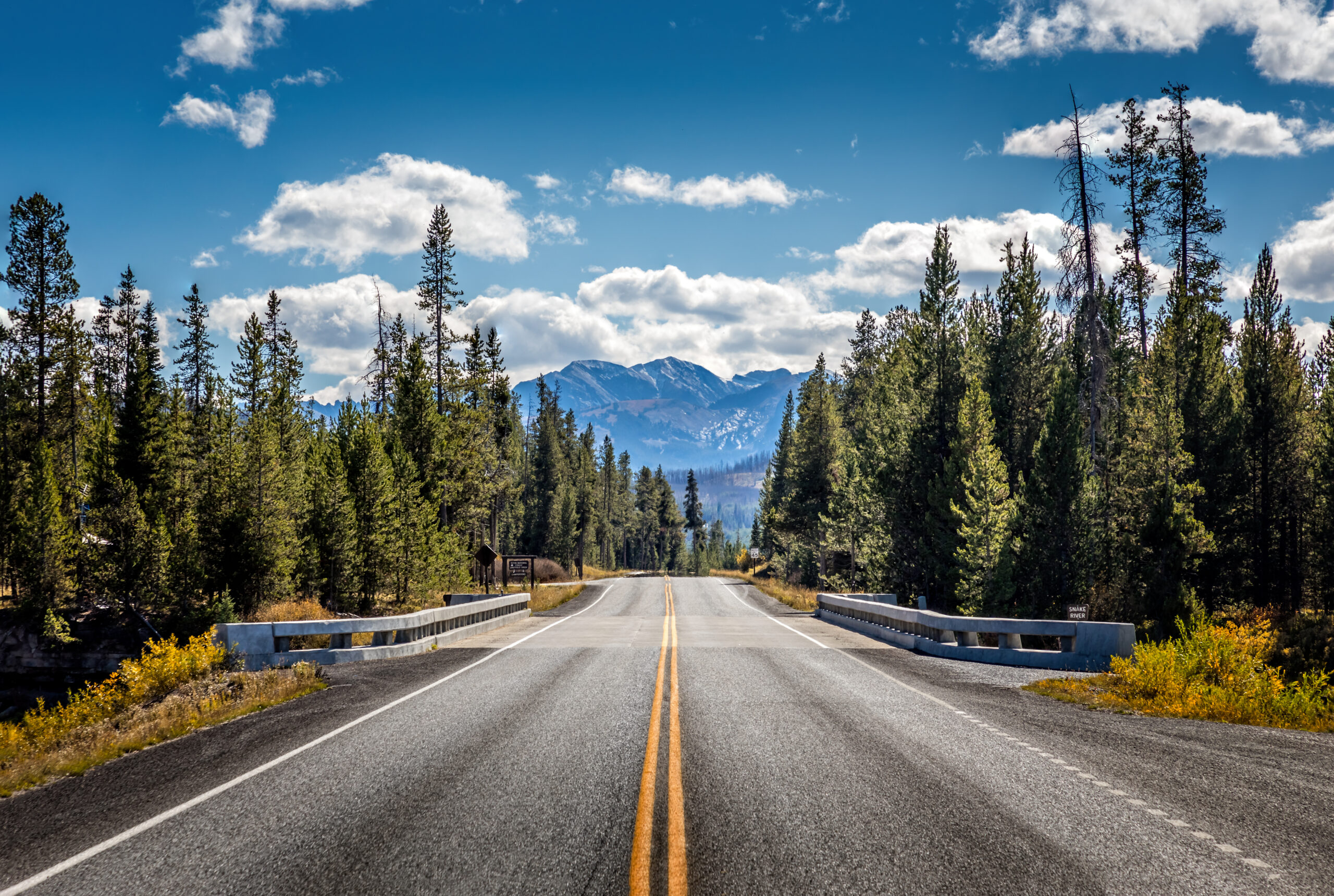 Road from Yellowstone National Park to Grand Teton National Park, Wyoming, USA