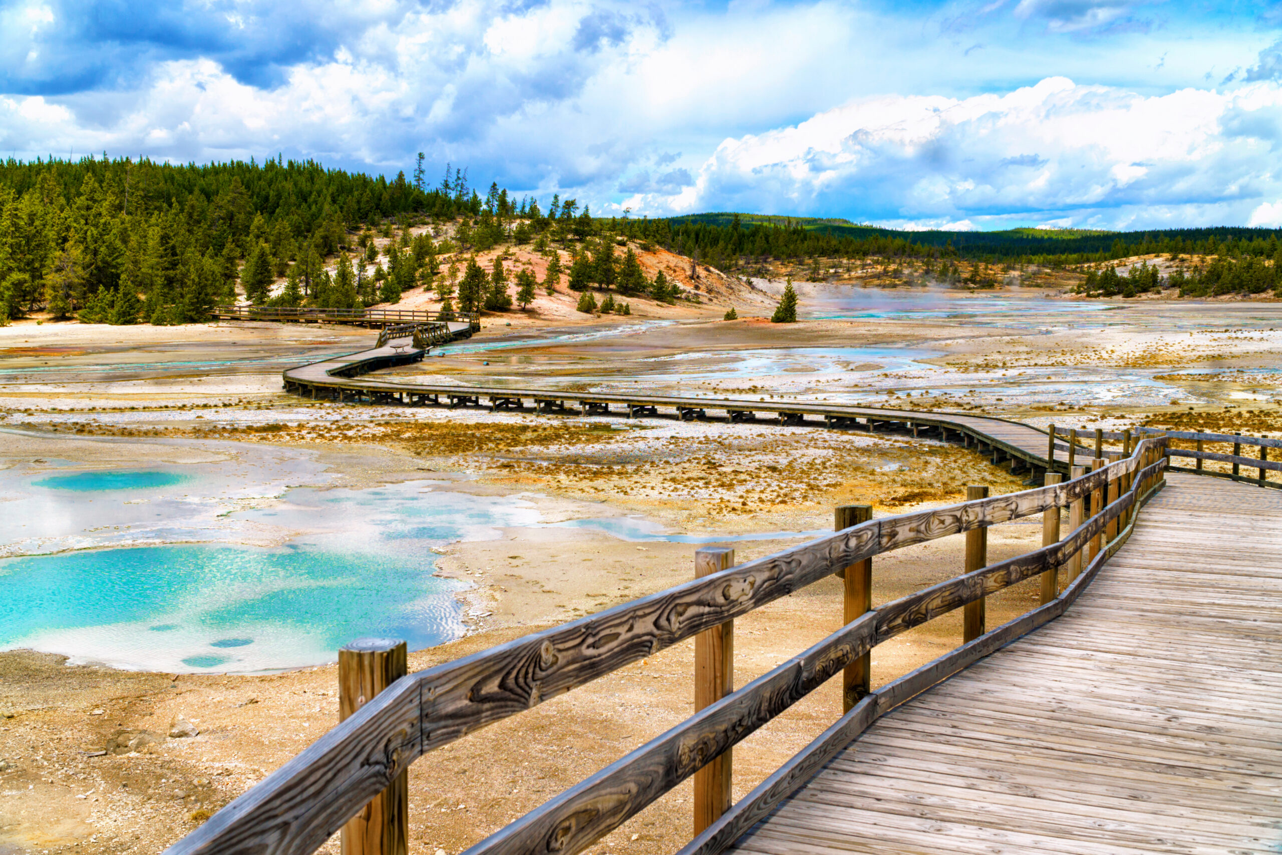 Boardwalk in Geyser Basin of Yellowstone National Park