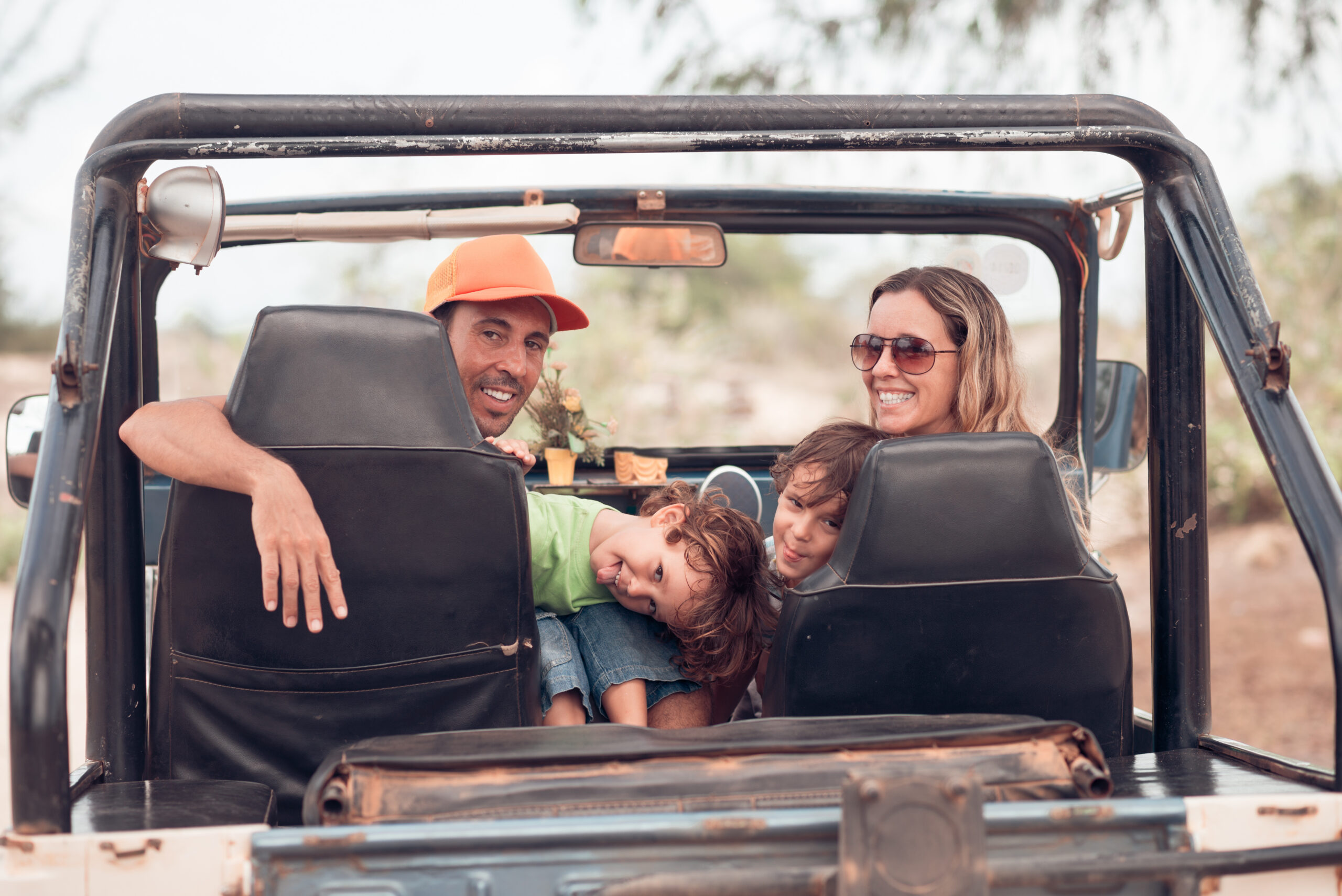 Family enjoying their ride in the off-road vehicle